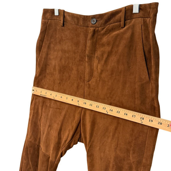 Nili Lotan 8 Goatskin Suede Paris Pants Drop Crotch Slouchy Leather Cognac Brown - Picture 11 of 16